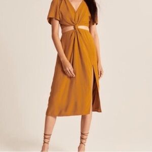 Linen blend cutout Abercrombie & Fitch midi dress with slit and knot tie front